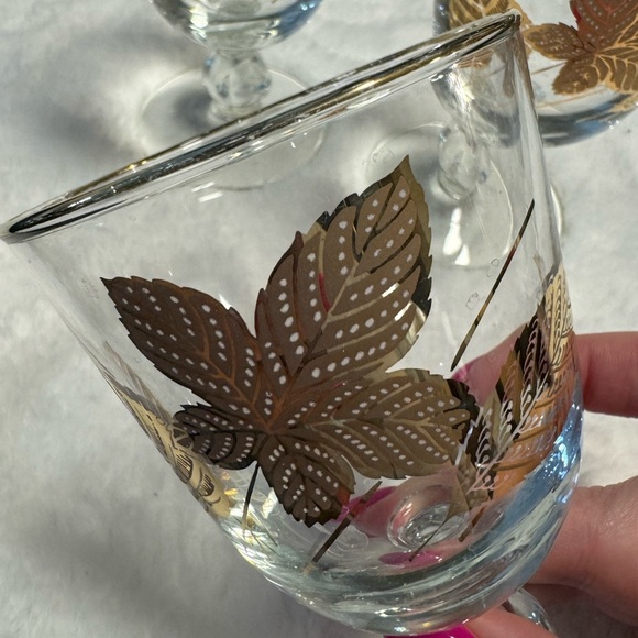 Libbey MCM Vintage Gold Leaf Stemmed Sherbet Liquor Champagne Cocktail Glasses - Picture 7 of 10